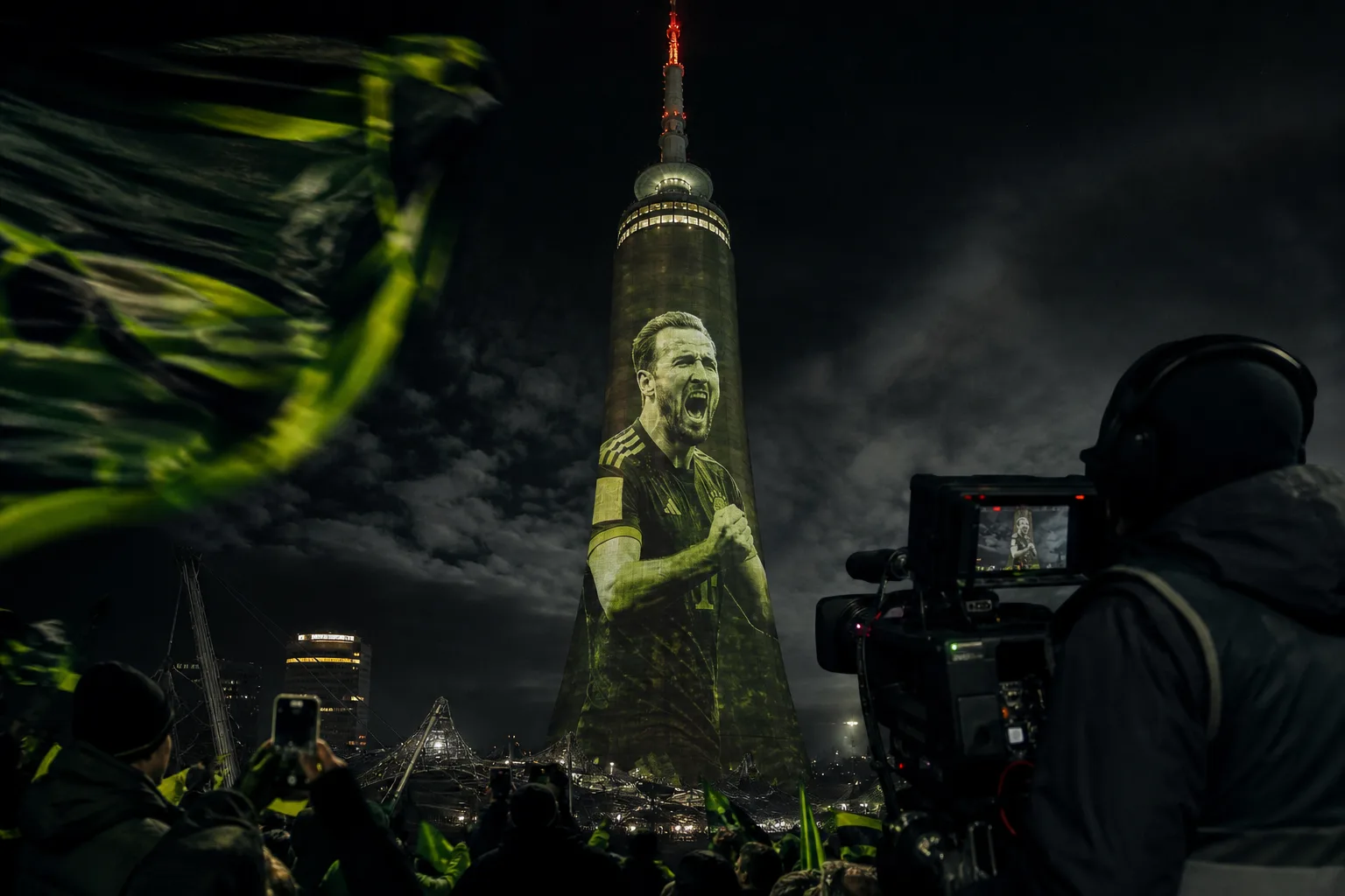 Titelbild: Bundesliga ehrt Harry Kane mit Riesenprojektion auf Münchner Olympiaturm