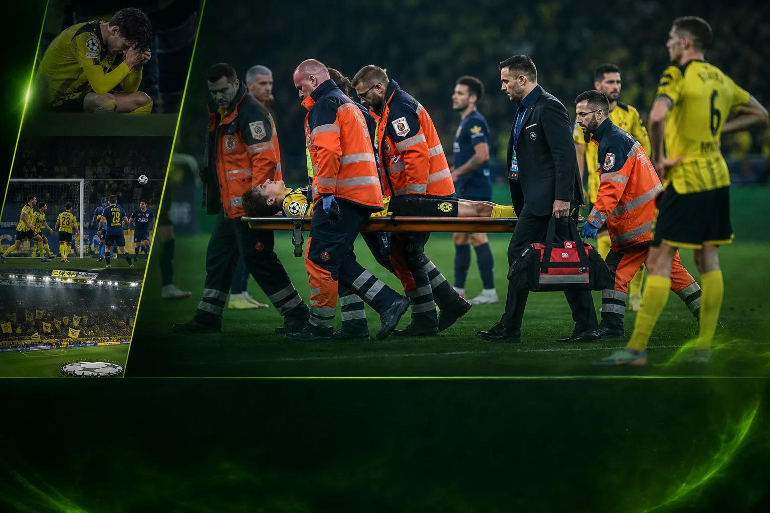 Titelbild: Champions-League-Auftakt überschattet: BVB siegt 3:2 – Neuzugang Karetsas mit Trage abtransportiert